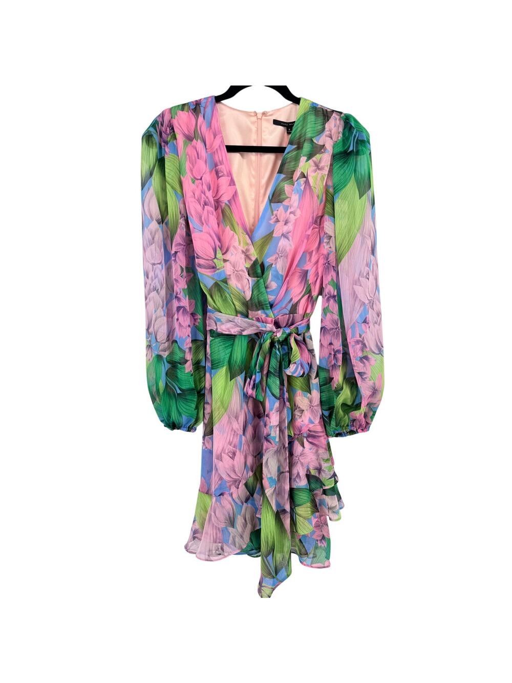 Alex Marie Laurel Chiffon Floral Wrap Dress Wisteria Pink Blue Womens Size 6